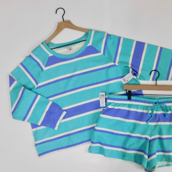 NWT!! WILDFOX Two-Piece Set Top Shorts Green Blue Stripe Loungewear XX-Large XXL - Picture 4 of 16
